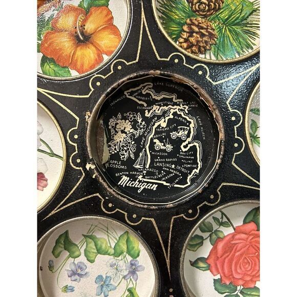 Vintage 1950s Michigan Tin Tray Drinks Pitcher Black-Tone Metal Serving Souvenir - Picture 5 of 9